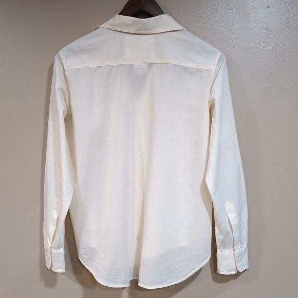 Frank & Eileen Womens XS Eileen Relaxed Button Shirt Cotton Peach Ivory Cream - Picture 6 of 12